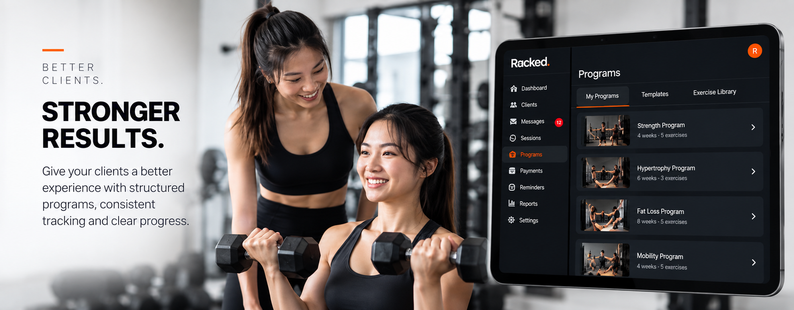 Trainer coaching client with Racked programs